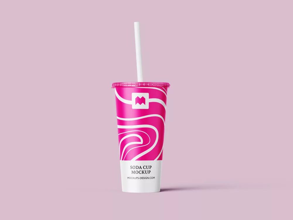 Paper Soda Drink Cup Mockup with Straw Free Set