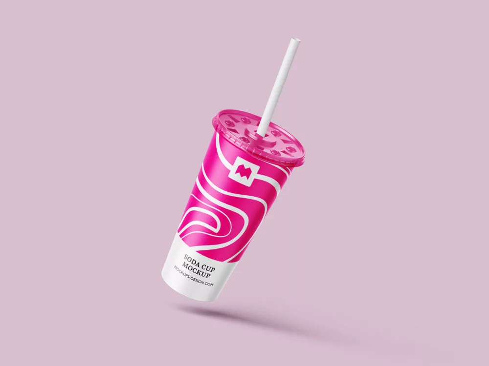 Paper Soda Drink Cup Mockup with Straw Free Set