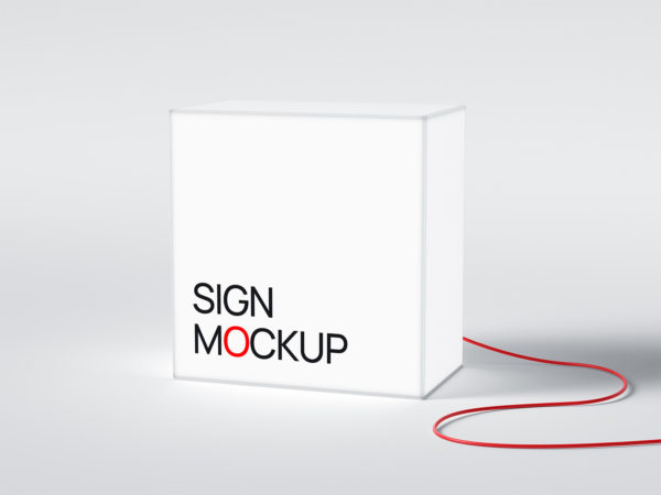 Square Lightbox Sign Mockup Lying on a Surface