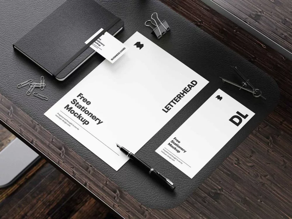 Stationery Mockups in a Workspace Scenes Free PSD