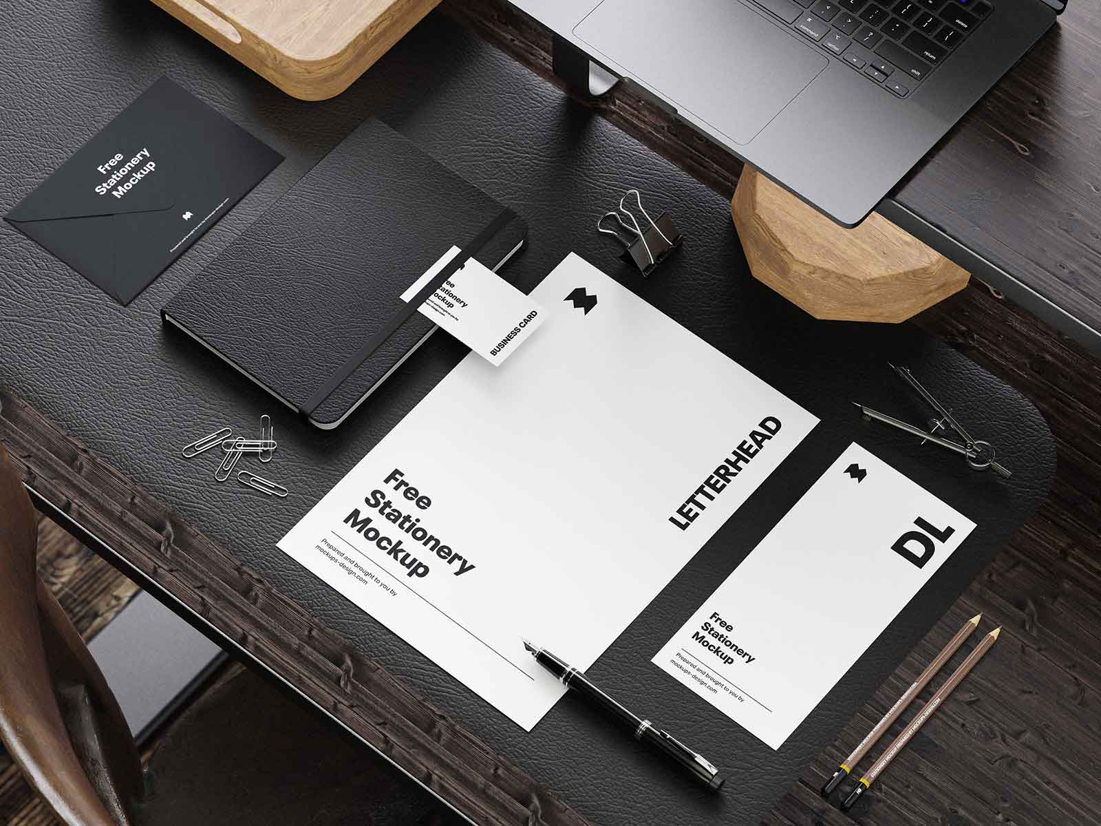 Stationery Mockups in a Workspace Scenes Free PSD