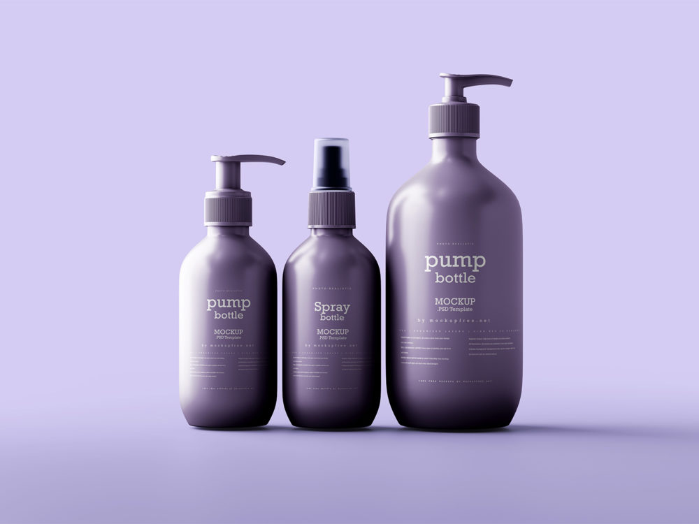 Two Pump Bottles and Spray Bottle Free Mockups