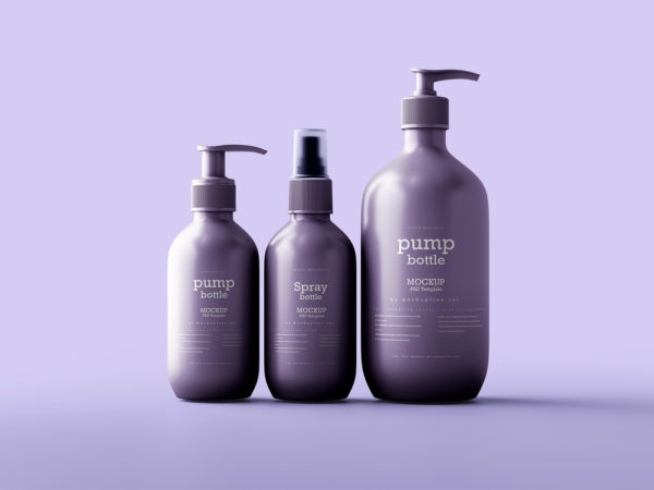 Two Pump Bottles and Spray Bottle Free Mockups