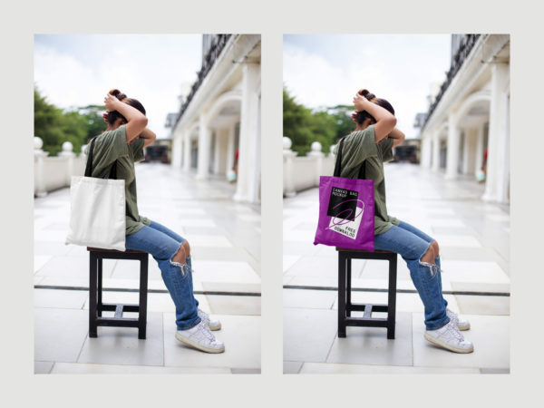 Women with Canvas Bag Mockup