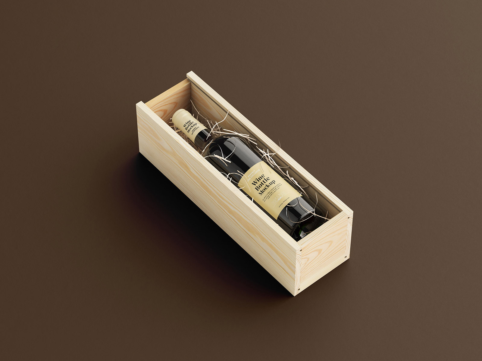 Wood Box with Wine Bottle Free Mockups