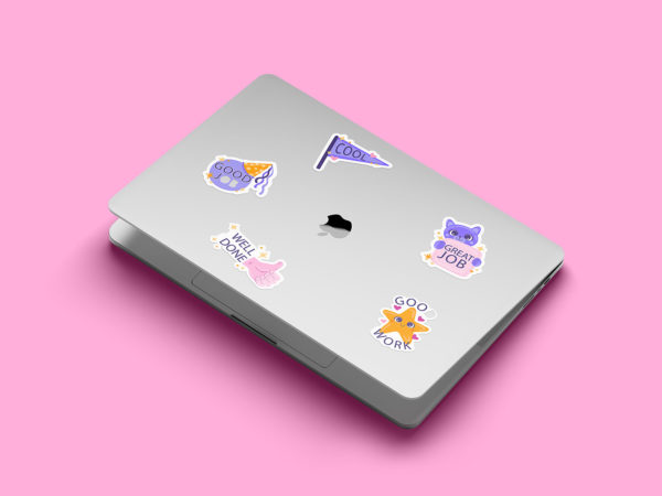 Aesthetic Laptop Sticker Mockup Set