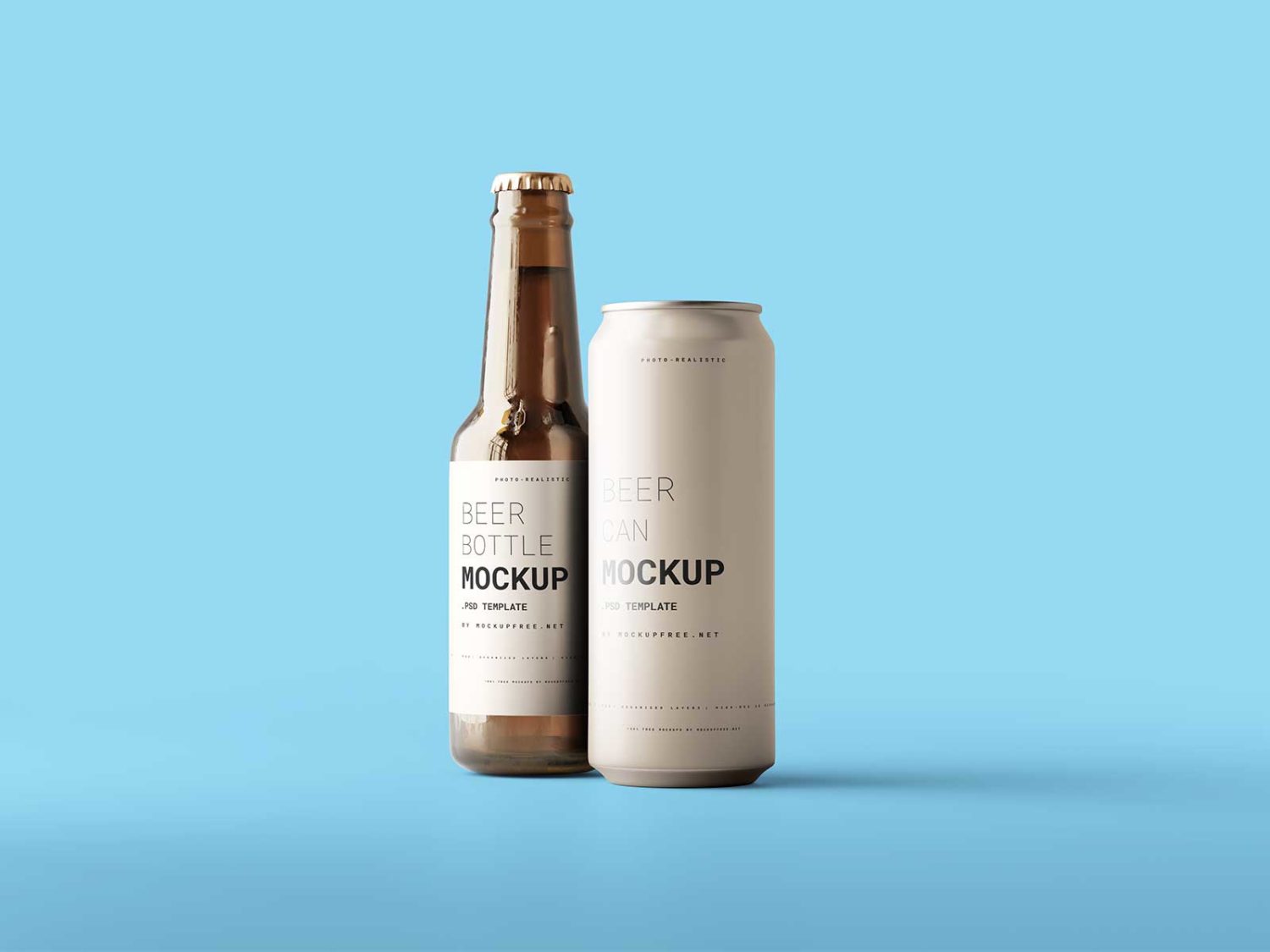 Beer Bottle Mockup with Can Mockup
