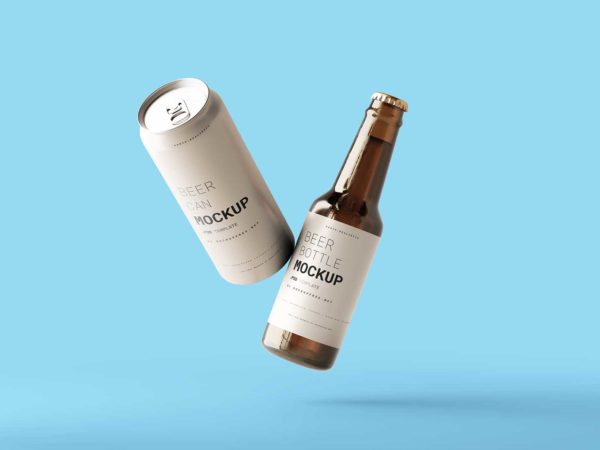 Beer Bottle Mockup with Can Mockup