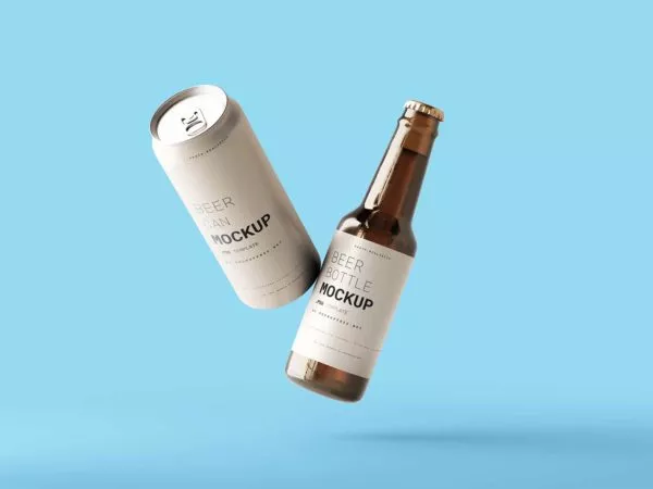 Beer Bottle Mockup with Can Mockup
