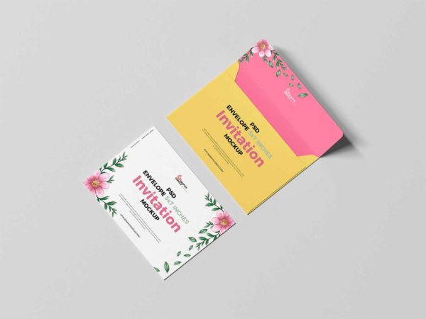 Envelope with Postcard Free Mockup