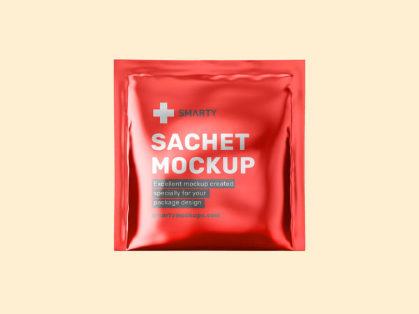 Free Metallic Square Sachet Mockup