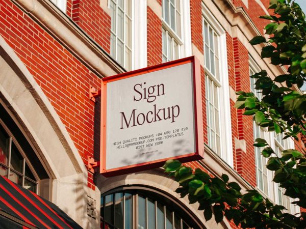 Shop Sign Free Mockup on Brick Wall: Make Your Brand Stand Out!