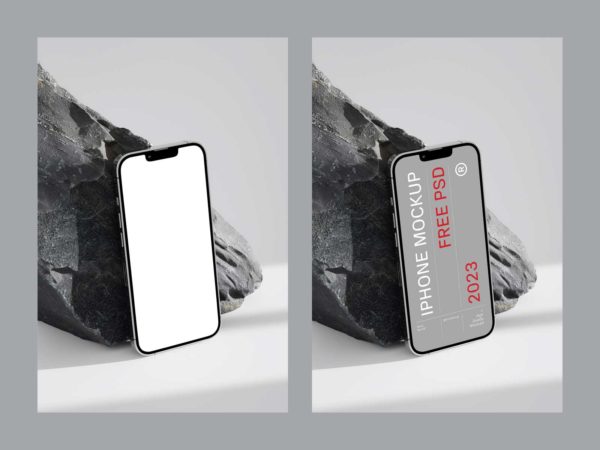 Smartphone PSD App Mockup Standing Near Stone