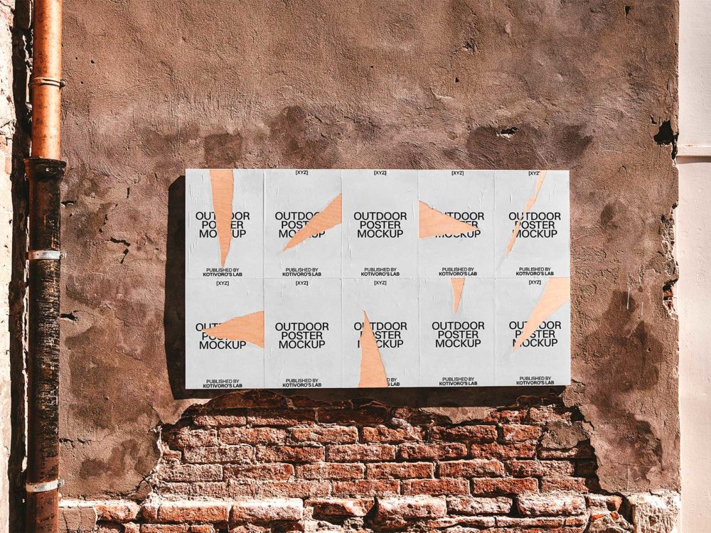 Street Poster Mockup on a Grange Brick Wall: Urban Elegance Unleashed!