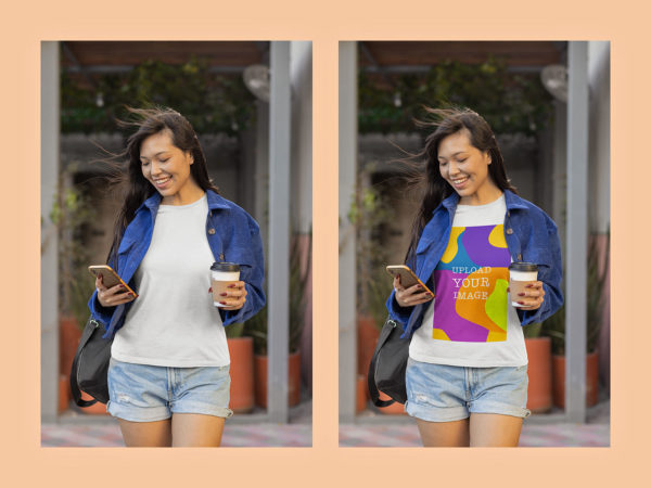 Tshirt Mockup of a Woman on a Street