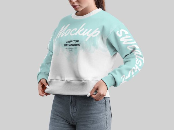 Woman Crop Top Sweatshirt Mockup