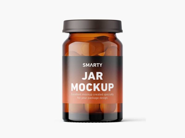 Medicine Amber Jar Mockup with Capsules: Showcase Your Healthcare Brand