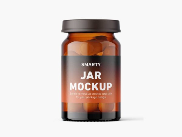 Amber Medicine Bottle Mockup with Capsules