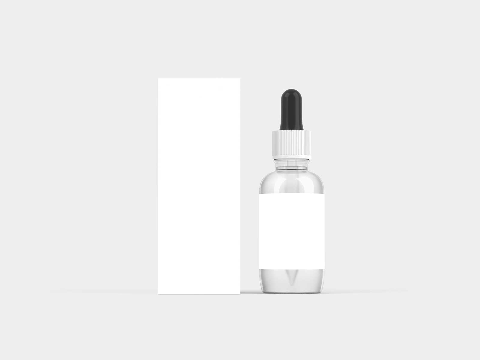 Free Dropper Bottle Mockup with Box Packaging