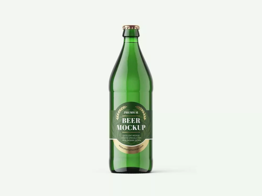 Green Glass Beer Bottle Free Mockup