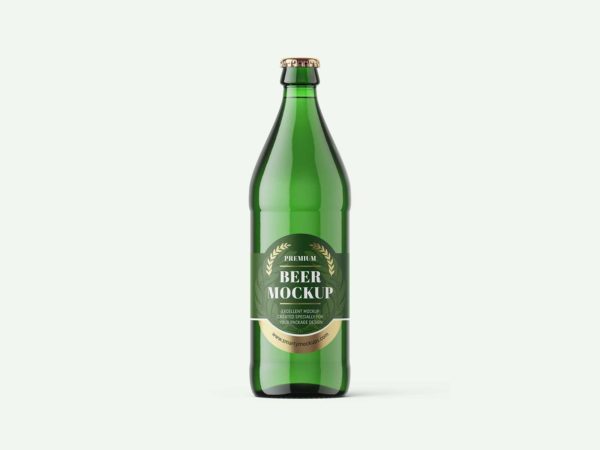 Green Glass Beer Bottle Free Mockup
