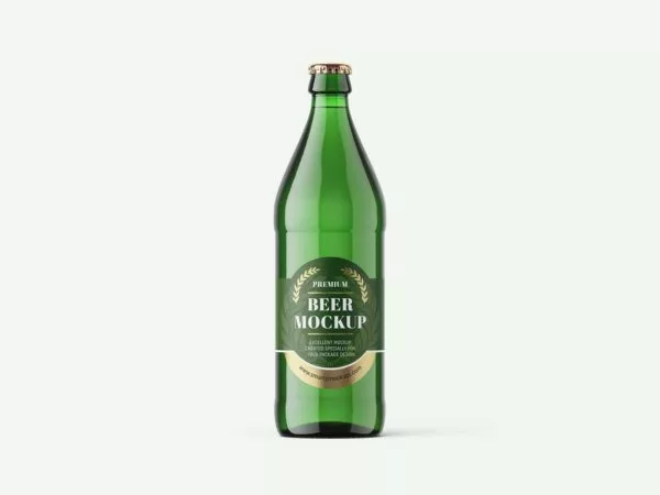 Green Glass Beer Bottle Mockup