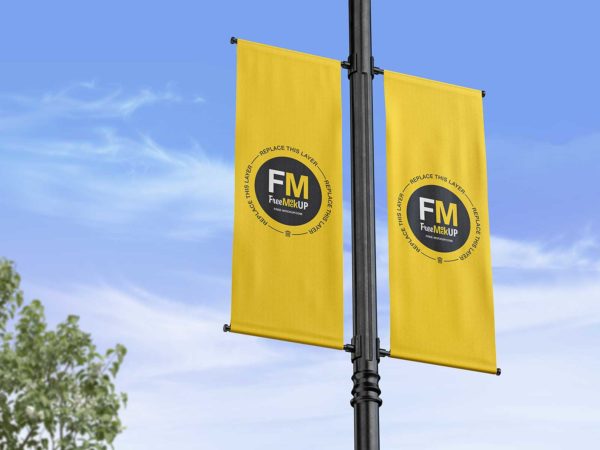 Lamp Post Banner Mockup PSD