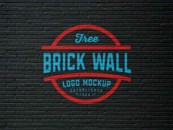 Black Brick Wall Logo Free Mockup