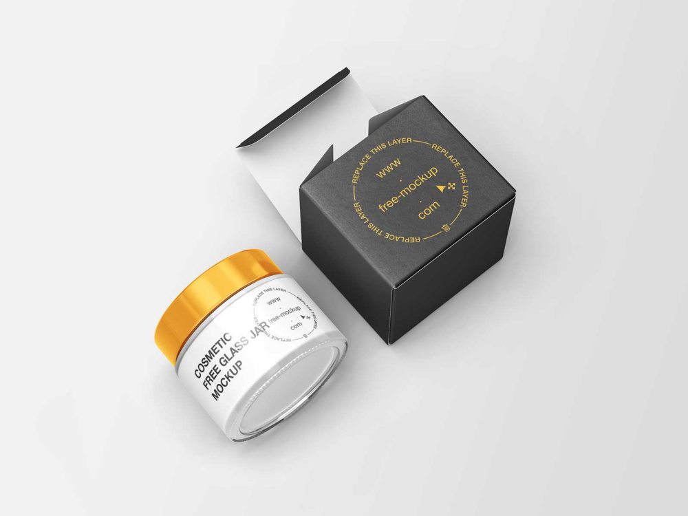 Cosmetic Glass Jar with Box Free Mockups