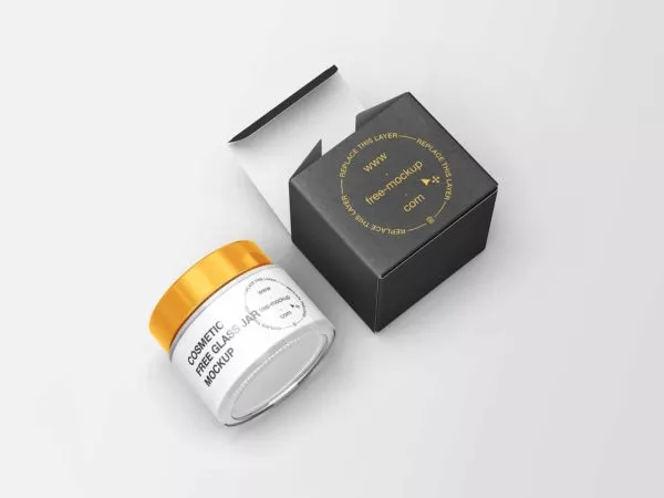 Cosmetic Glass Jar with Box Mockups