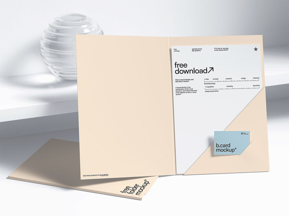 Free Brand Folder with Paper Stationery Mockup