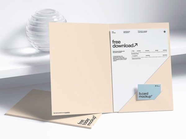 Free Brand Folder with Paper Stationery Mockup