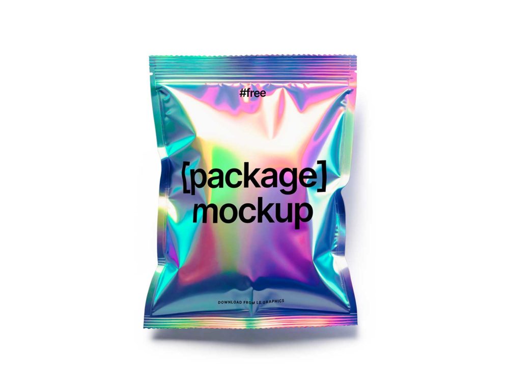 Free Holographic Snack Pouch Plastic Bag Mockup