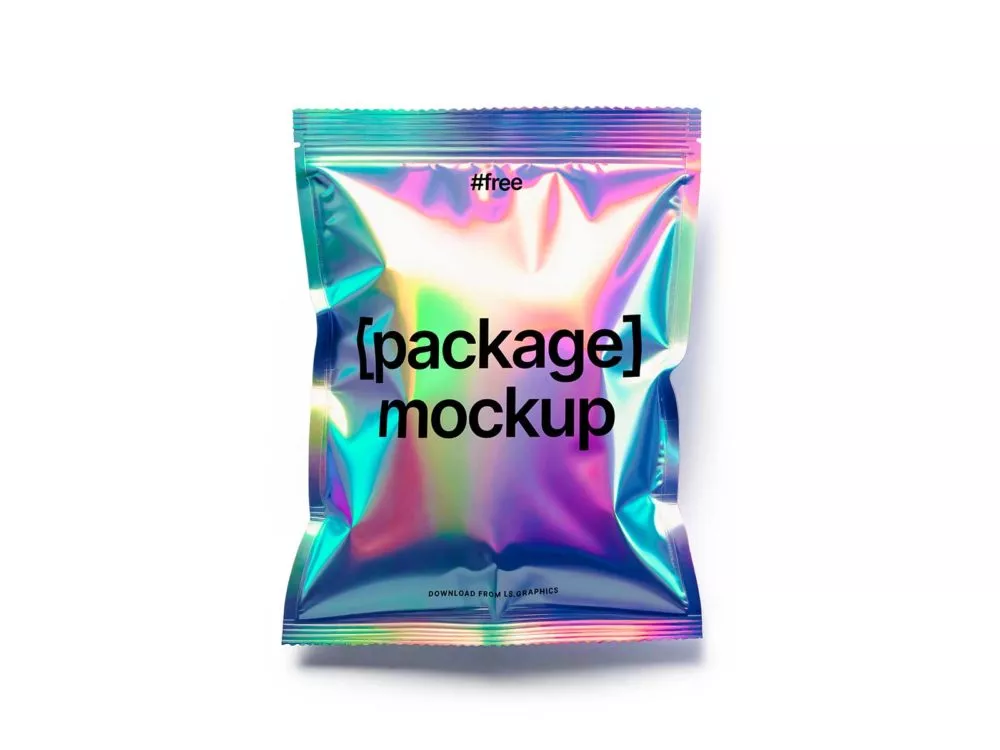 Free Holographic Snack Pouch Plastic Bag Mockup