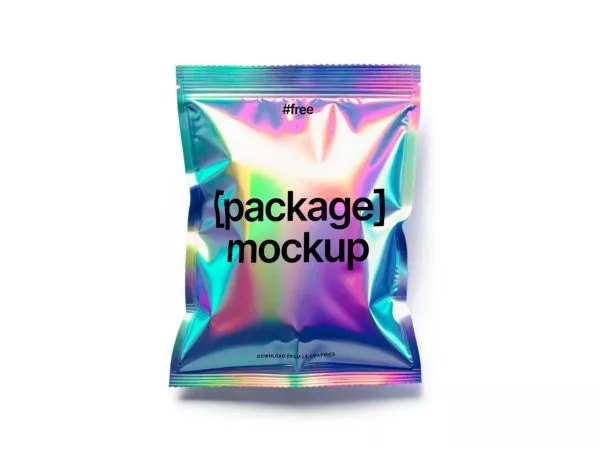 Free Holographic Snack Pouch Plastic Bag Mockup