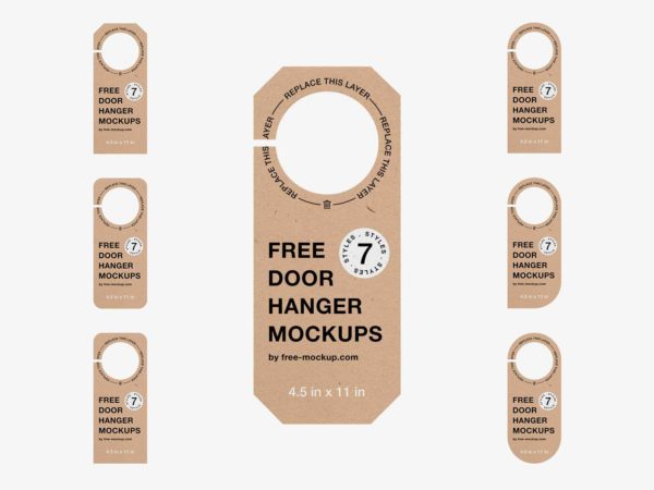 Free Kraft Door Hanger Mockup PSD (7 Styles)