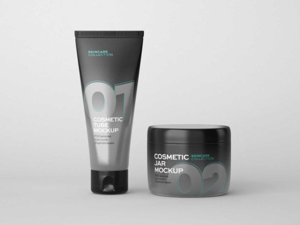 Free Tube and Jar Cosmetic Packaging Mockup