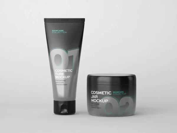 Tube and Jar Cosmetic Packaging Mockup