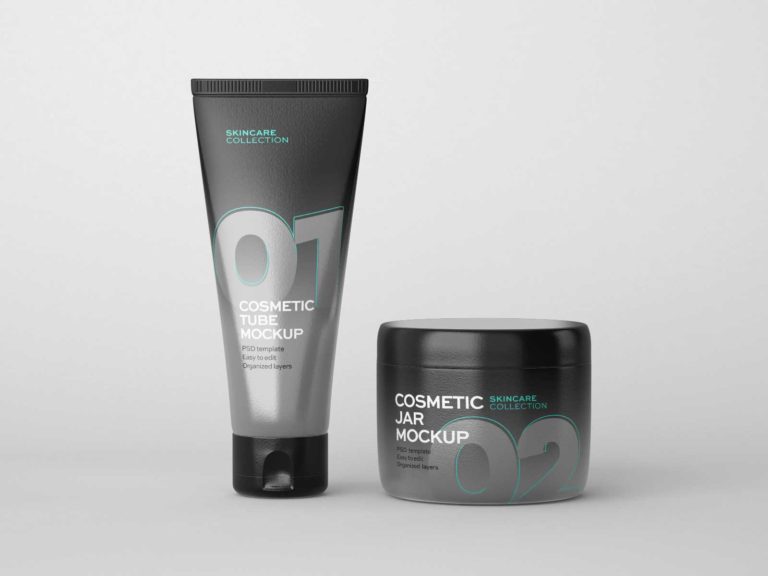 Tube and Jar Cosmetic Packaging Mockup | Free Mockup