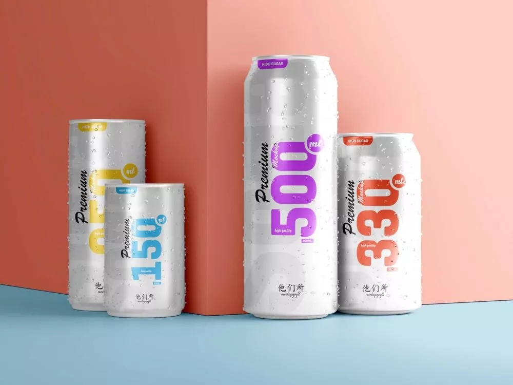 Multisize Branding Beer/Soda Can Mockup
