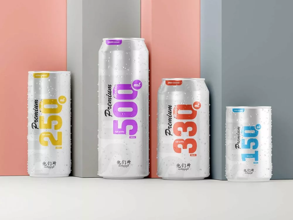 Multisize Branding Beer/Soda Can Mockup