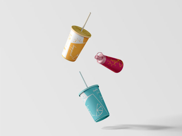 Soda Cup with Lid and Sauce Bottle Mockups