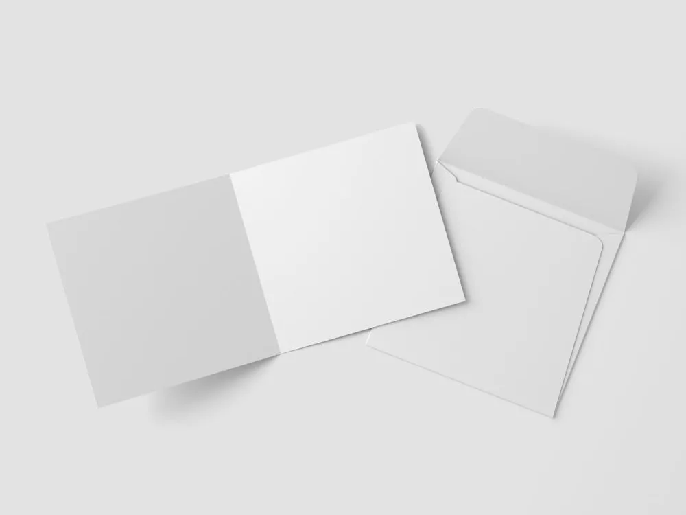 Square Bifold Invitation Card Mockup with Square Envelope PSD