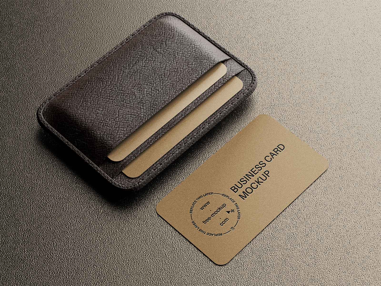 Business Card Mockup with Leather Holder