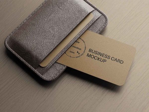Business Card Mockup with Leather Holder