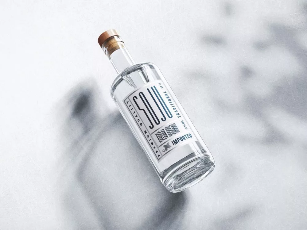 Corked clear glass gin bottle mockup (free)