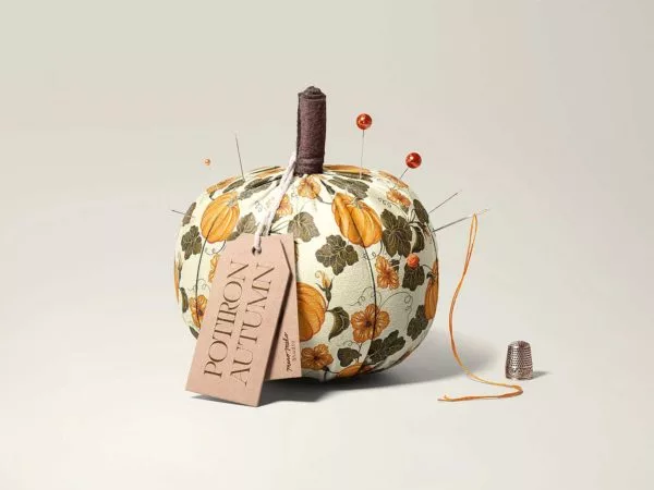 Free fabric pumpkin mockup with tags