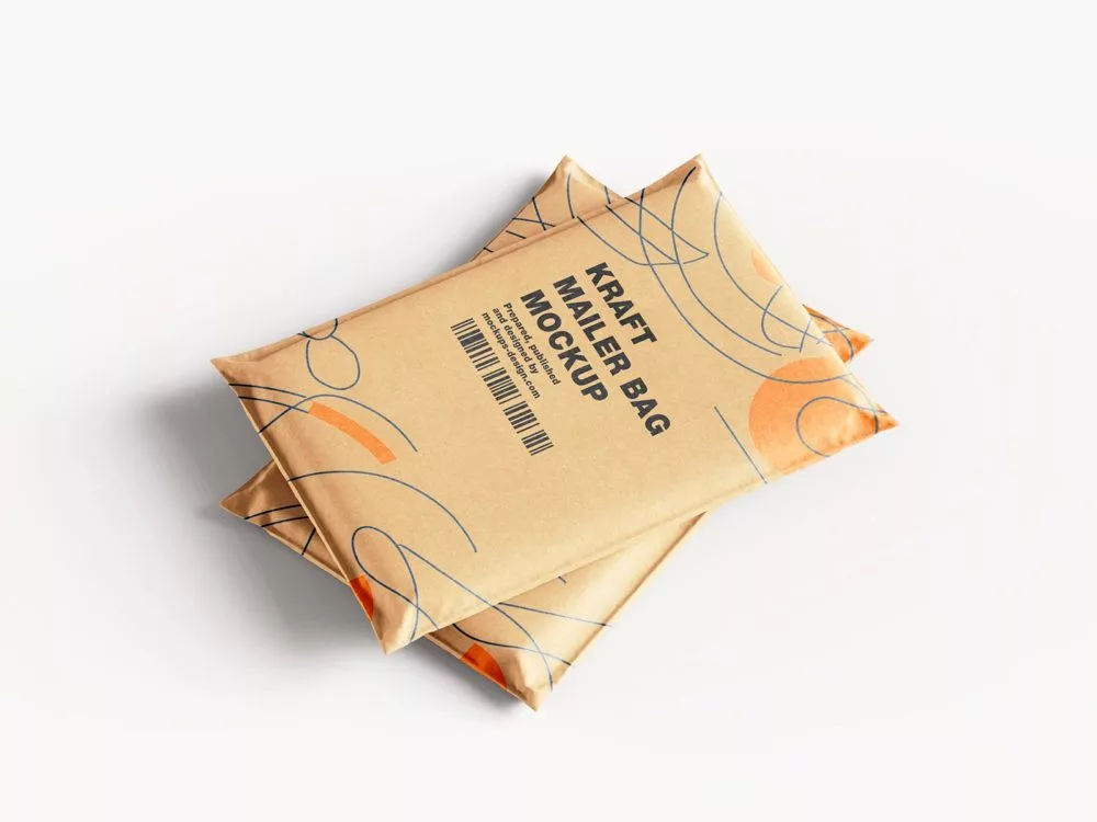 Free kraft paper mailing bag mockup set