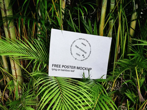 Poster Mockup Lying on Bamboo Leaf