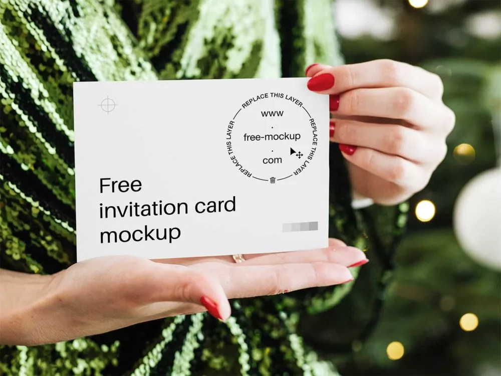 Hand holding invitation card mockup